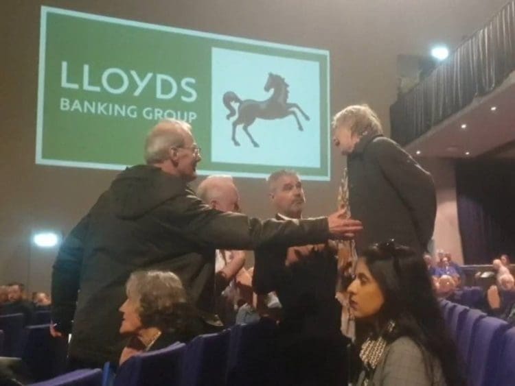 Lloyds AGM protests climate Palestine